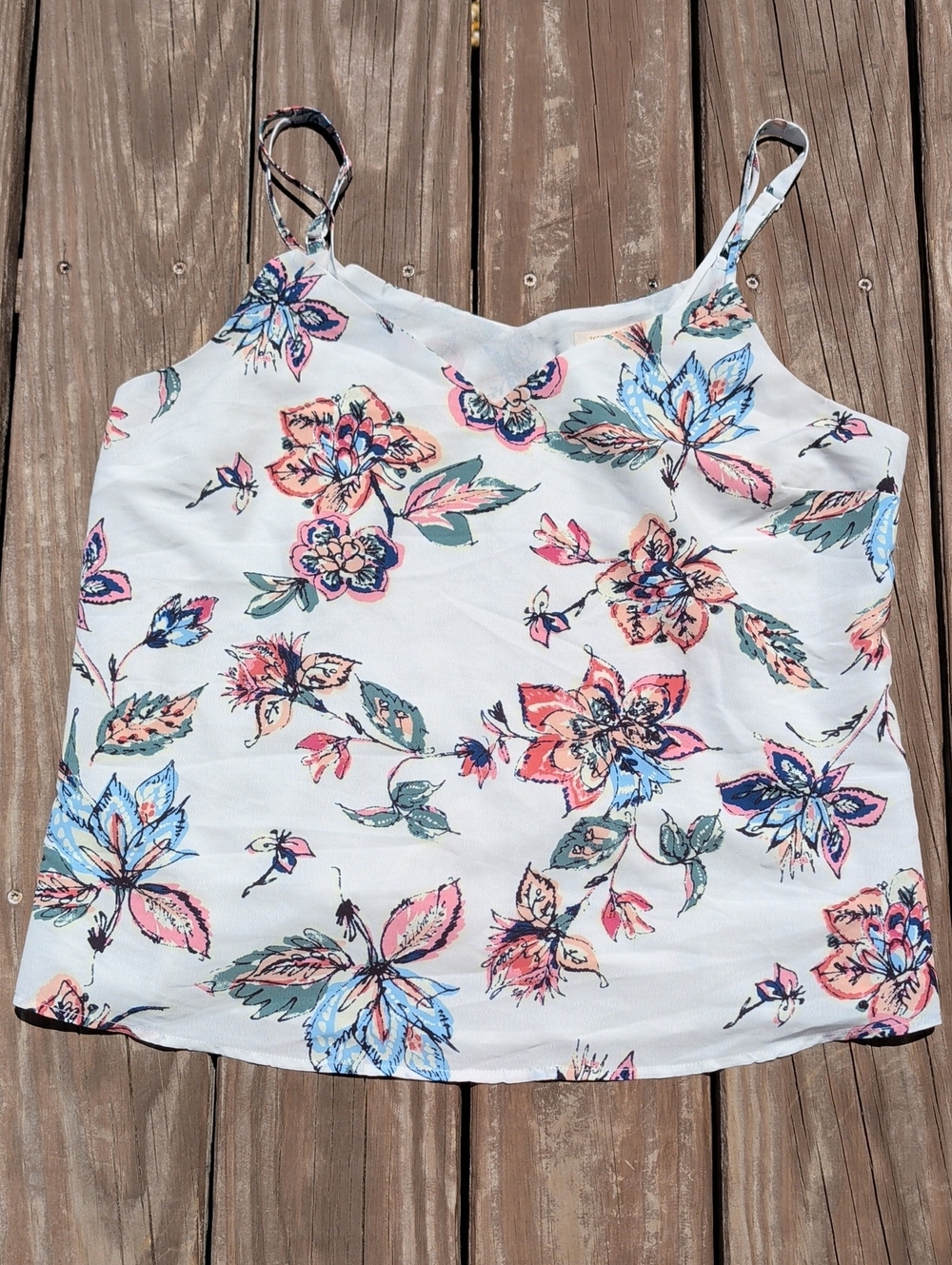 Skies Are Blue White Floral Spaghetti-Strap Cami